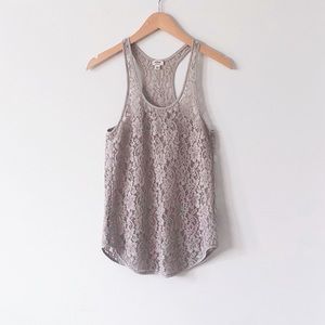 HostPick Aritzia Wilfred Madeline Beige Sheer Floral Lace Racerback Silk Tank